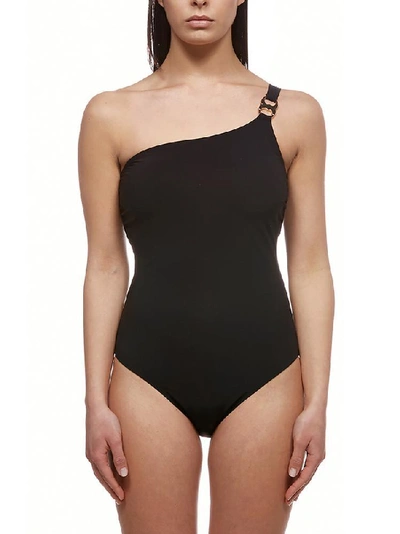 Shop Tory Burch Mono Shoulder Strap Swimsuit In Black