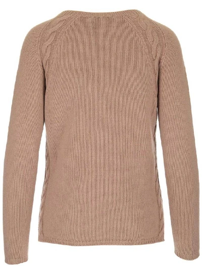 Shop Max Mara 's  Crewneck Cable Knit Pullover In Pink