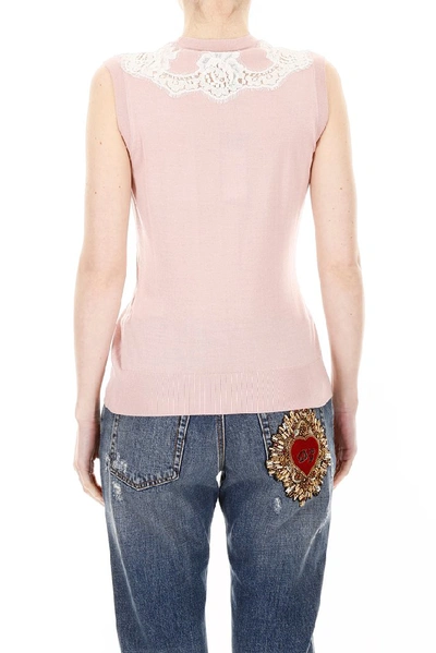 Shop Dolce & Gabbana Lace Insert Sleeveless Top In Pink