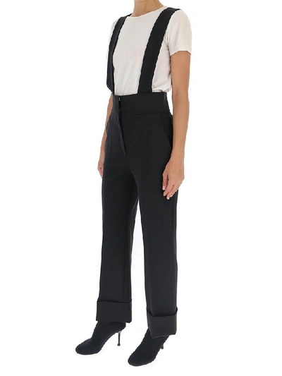 Shop Alberta Ferretti Cuffed Suspender Pants In Black