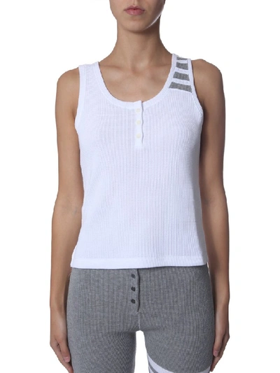Shop Thom Browne 4 Bar Waffle Tank Top In White