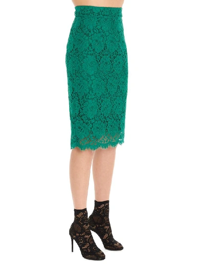 Shop Dolce & Gabbana Lace Pencil Skirt In Green