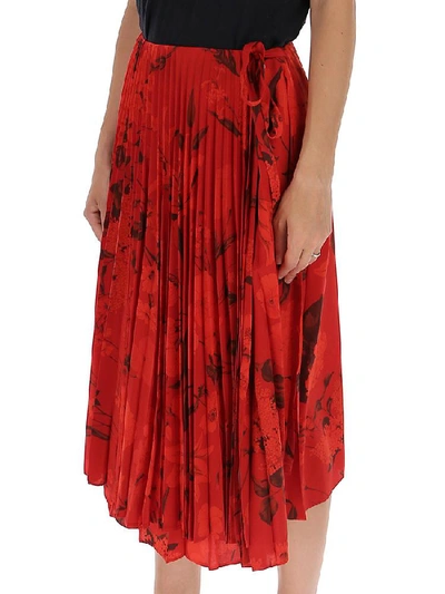 Shop Valentino Floral Print Pleated Skirt In Red