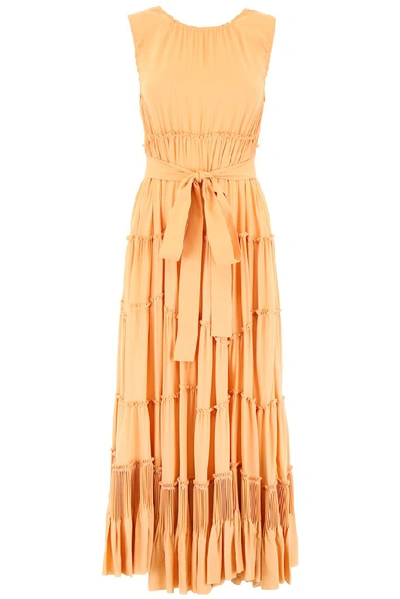 Shop Bottega Veneta Ruffle Maxi Dress In Orange