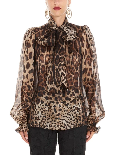 Shop Dolce & Gabbana Animalier Pussy Bow Blouse In Multi