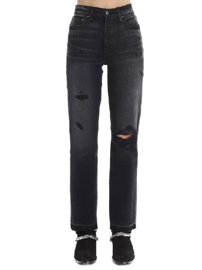 Shop Amiri Hybrid Cropped Straight Jeans In Black