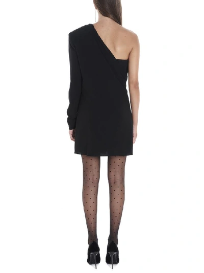 Shop Saint Laurent Draped One Shouldered Mini Dress In Black