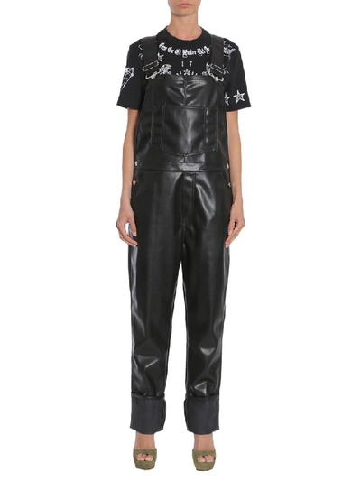 Shop Givenchy Faux Leather Dungarees In Black