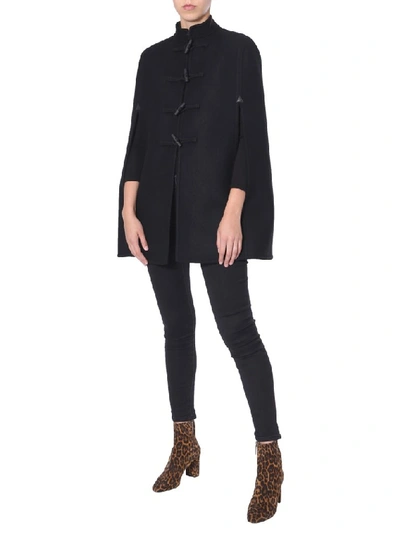 Shop Saint Laurent Duffle Cape Coat In Black