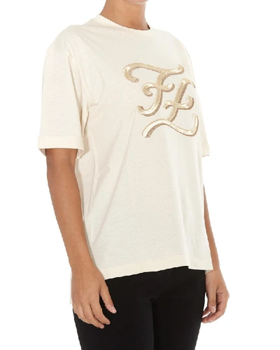 Shop Fendi Ff Karligraphy Logo Embroidered T In Beige