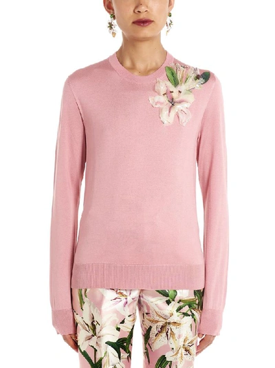 Shop Dolce & Gabbana Flower Appliqué Sweatshirt In Pink