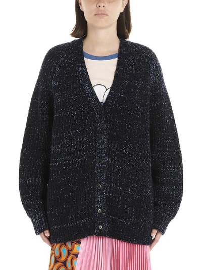 Shop Marni Oversized V Neck Cardigan In Navy