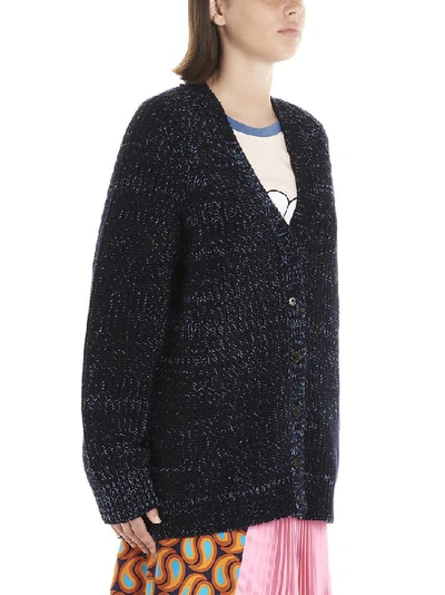 Shop Marni Oversized V Neck Cardigan In Navy