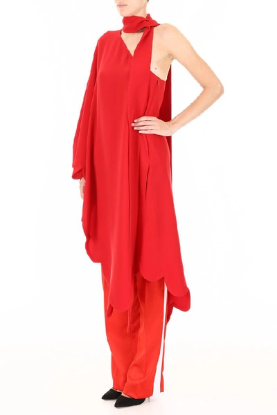 Shop Valentino Scallop Asymmetric Hem One In Red