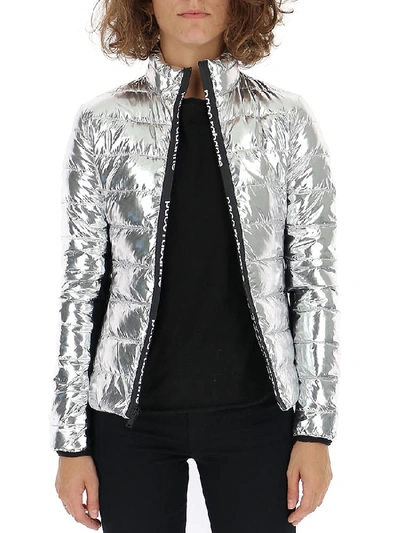 Shop Paco Rabanne Logo Zipped Puffer Jacket In Silver