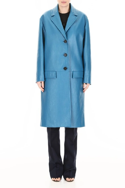 Shop Prada Single Breasted Coat In Blue
