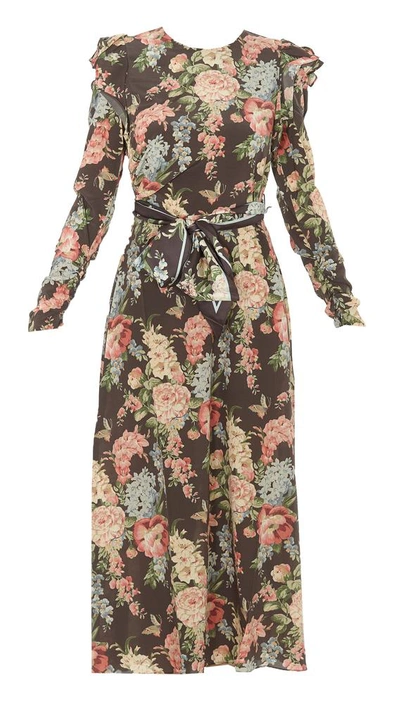 Shop Zimmermann Floral Print Ruched Midi Dress In Multi