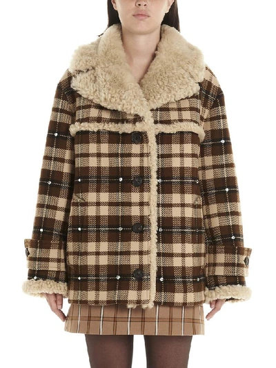 Shop Miu Miu Checkered Shearling Fur Jacket In Multi