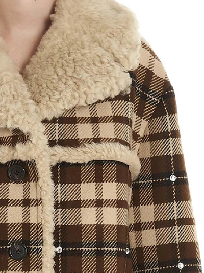 Shop Miu Miu Checkered Shearling Fur Jacket In Multi