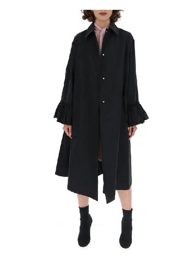 Shop Valentino Ruffled Cuff Oversized Coat In Black