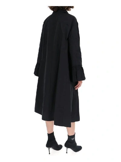 Shop Valentino Ruffled Cuff Oversized Coat In Black