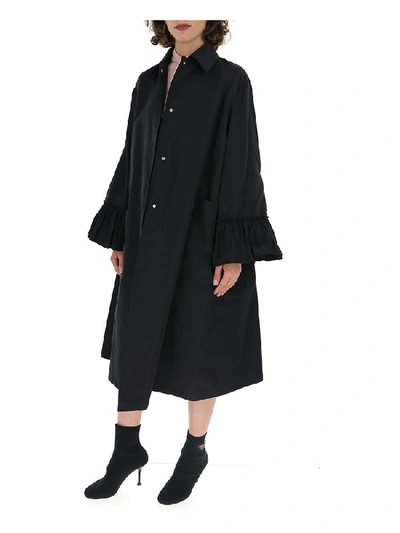 Shop Valentino Ruffled Cuff Oversized Coat In Black