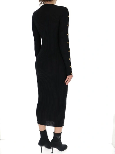 Shop Versace Ribbed Midi Dress In Black