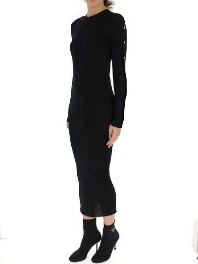 Shop Versace Ribbed Midi Dress In Black