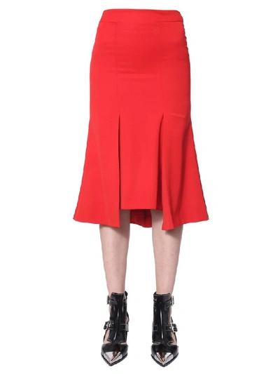 Shop Alexander Mcqueen High Waist Flared Midi Skirt In Red