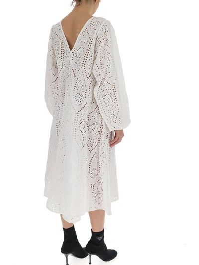 Shop Ganni Broderie Anglaise Flared Dress In White
