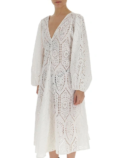 Shop Ganni Broderie Anglaise Flared Dress In White