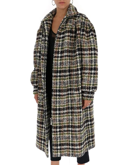 Shop Miu Miu Oversize Belted Tweed Coat In Grey