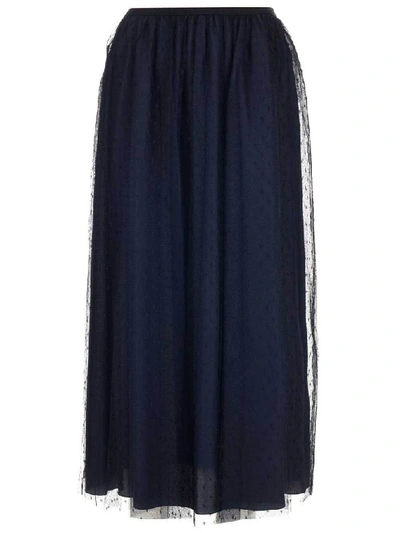 Shop Red Valentino Point D'esprit Pleated Midi Skirt In Navy