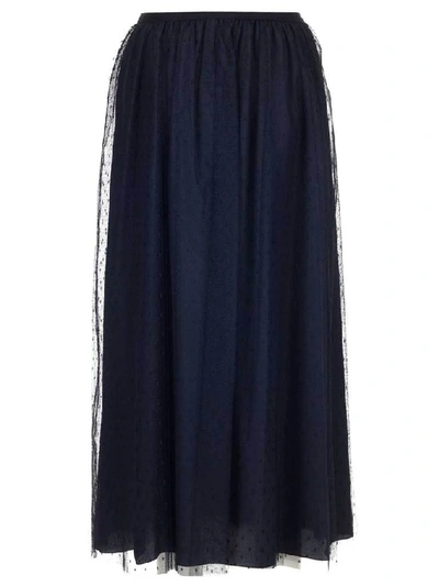 Shop Red Valentino Point D'esprit Pleated Midi Skirt In Navy
