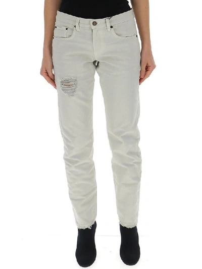 Shop Saint Laurent Ripped Boyfriend Jeans In White