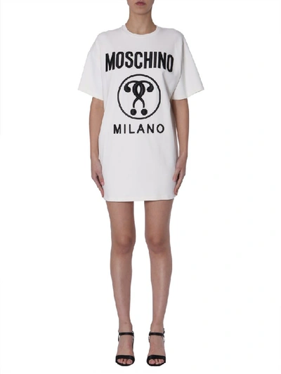 Shop Moschino Milano Logo Print Dress In White