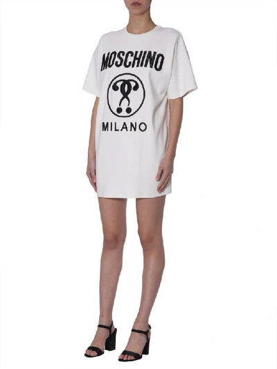 Shop Moschino Milano Logo Print Dress In White