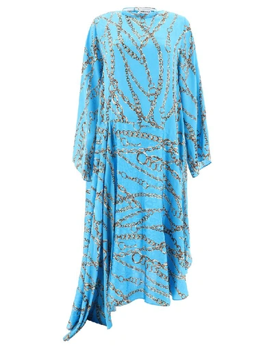 Shop Balenciaga Asymmetric Chain Printed Midi Dress In Blue