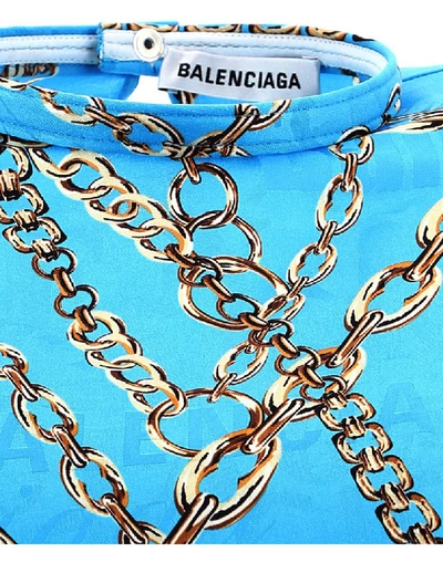 Shop Balenciaga Asymmetric Chain Printed Midi Dress In Blue