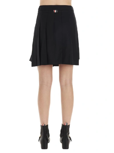 Shop Thom Browne Pleated Striped Trim Mini Skirt In Black