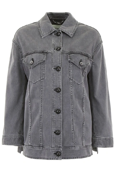 Shop Fendi Pearl Embellished Denim Jacket In Grey