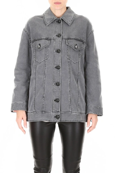 Shop Fendi Pearl Embellished Denim Jacket In Grey