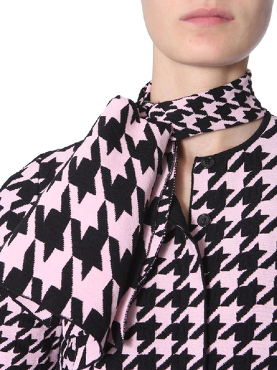 Shop Alexander Mcqueen Houndstooth Print Tie Neckline Peplum Top In Multi