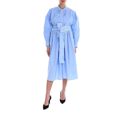 Shop Bottega Veneta Belted Shirt Dress In Blue