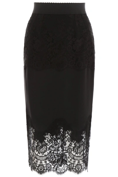 Shop Dolce & Gabbana Lace Hem Pencil Skirt In Black