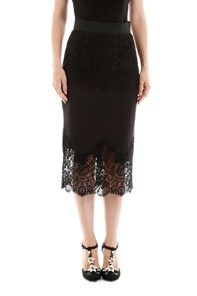 Shop Dolce & Gabbana Lace Hem Pencil Skirt In Black
