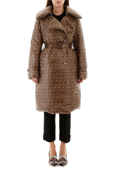 Shop Burberry Monogram Print Padded Trench Coat In Brown