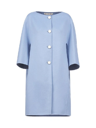 Shop Marni Three Quarter Sleeve Trench Coat In Blue