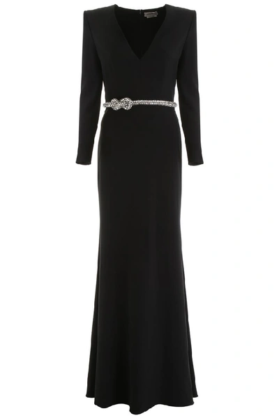 Shop Alexander Mcqueen V Neck Embellished Belt Maxi Dress In Black