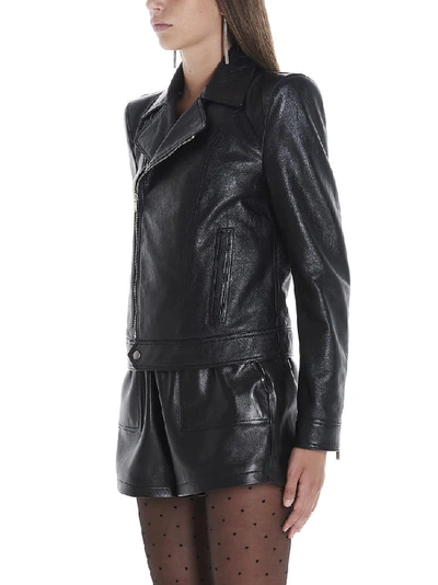 Shop Saint Laurent Zipped Leather Jacket In Black